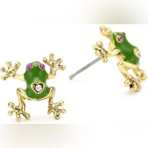 Betsey Johnson frog earrings with rhinestone eyes